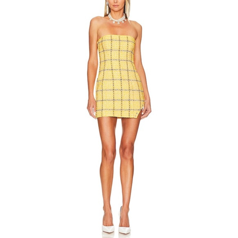 Assignment Cady Mini Dress Yellow Plaid Small Strapless‎